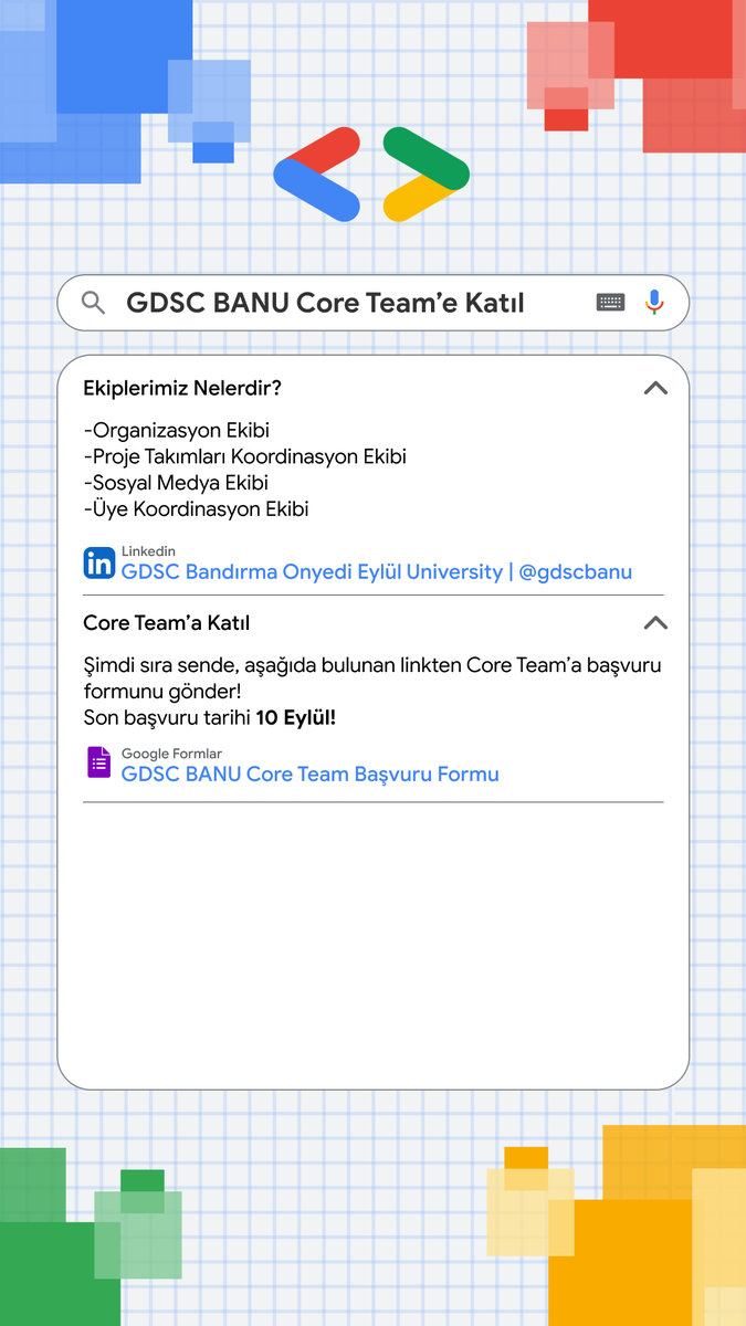 Core Team'a başvurular başladı!
Yeni dönemde çekirdek ekipte yer almak istiyorsan başvuru linki bio'da.
📅Son başvuru 10 Eylül
Heyecan verici bir serüven için başvurunu bekliyoruz! 💙❤💛💚

forms.gle/ExAEd1dotki8QG…
