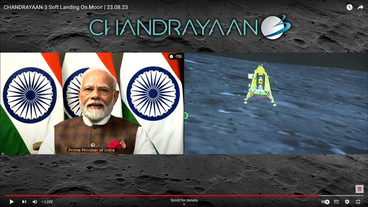 rksvss's tweet photo. INDIA ON THE MOON
Chandrayaan-3 has successfully soft-landed on the moon 🌖!.   Congratulations, India📷!  
Yes we Achieved
Jai Hind
https://t.co/vi5W35KlWg
#Chandrayaan3 #chandrayaan3mission #ISRO #IndiaOnMoon https://t.co/yP64CDbMFg