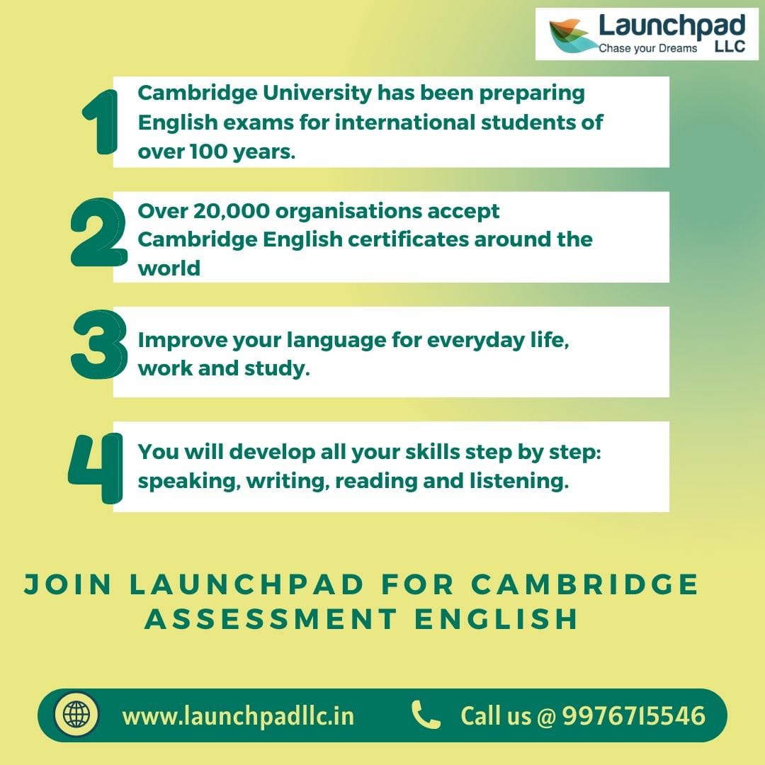 Are you ready to unlock a world of opportunities? With Cambridge English Assessment, you can visit us for details - launchpadllc.in
#CambridgeEnglish #EnglishAssessment #EnglishProficiency #Certification #ExamPreparation #Education