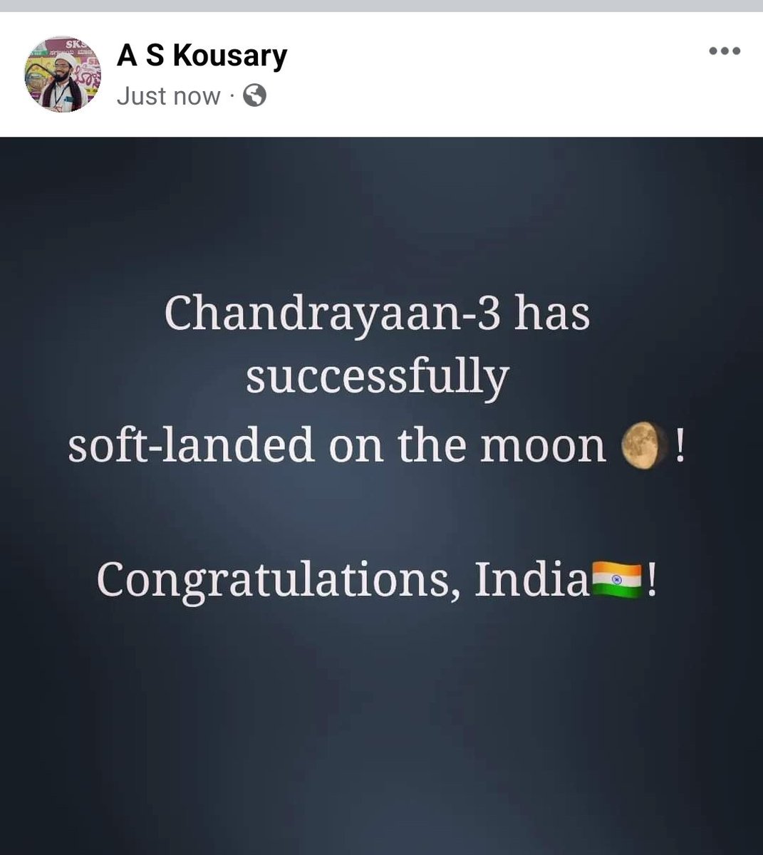 mandadi_a's tweet photo. Chandrayaan-3 has successfully
soft-landed on the moon 🌖!

Congratulations, India🇮🇳! https://t.co/4pteiheMYG