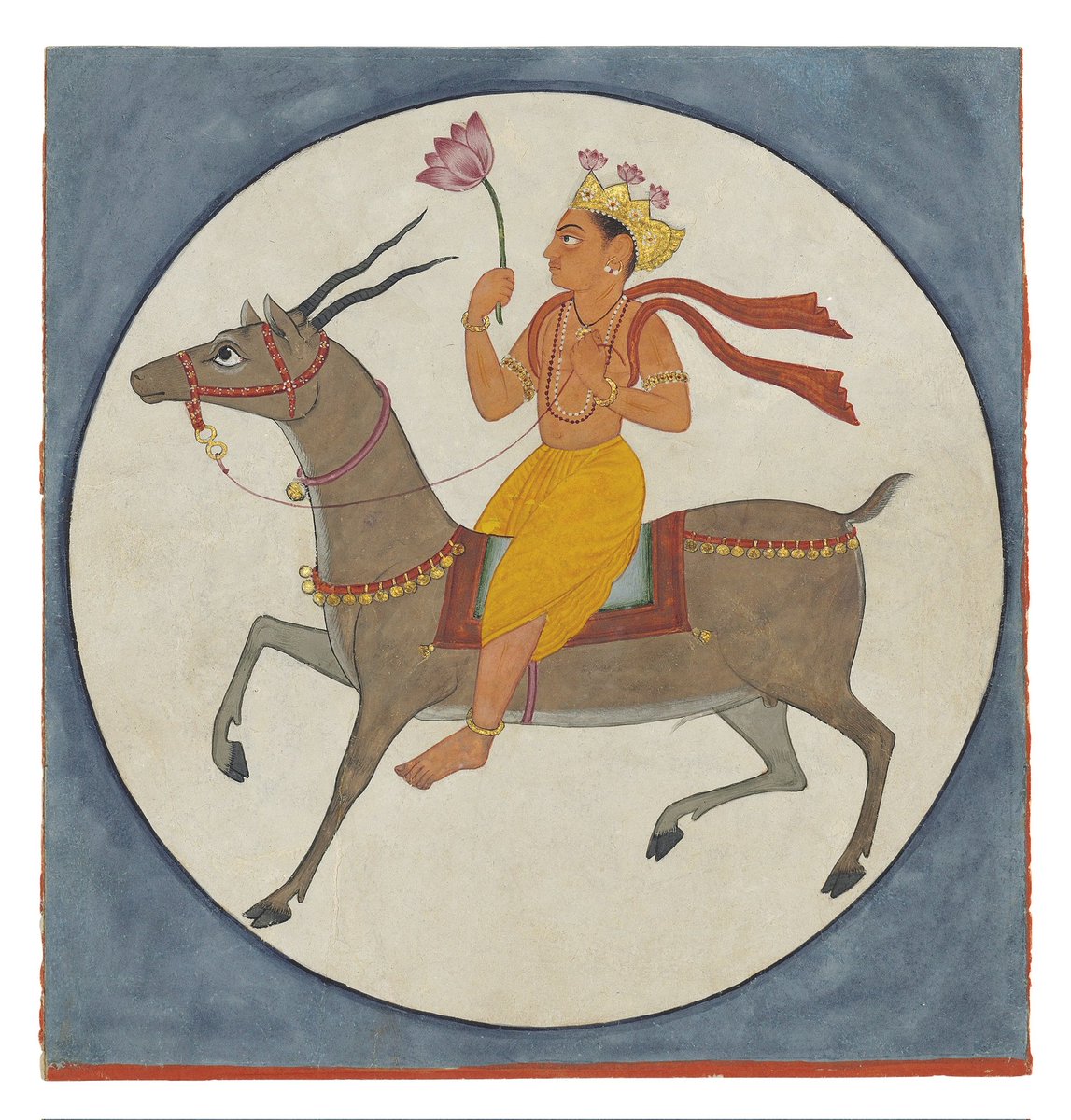 Chandra Ragaputra rides out in celebration  of Chandraayan's landing on his South Pole

(Chandra Ragaputra
Bilaspur, HP, c1700
Formerly of the Moscatelli Collection)