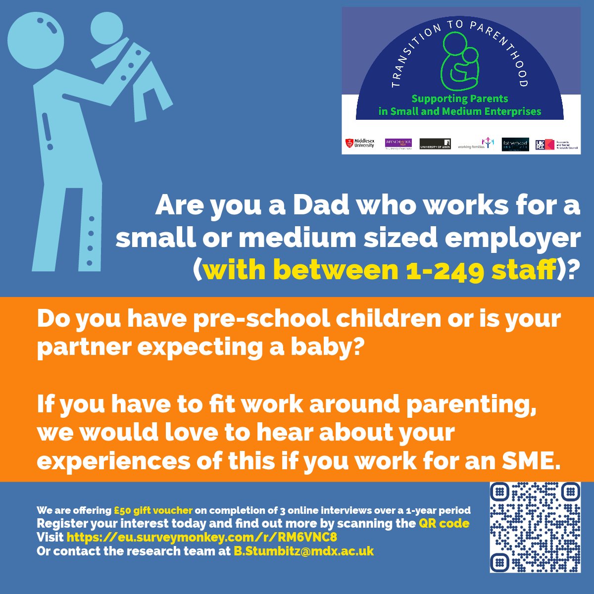 Calling all #dads #fathers working for an #sme. Do you juggle #childcare of #preschool #children or a #newparent or #expectingparent? Recently requested #paternityleave #sharedparentalleave #adoptionleave or #flexibleworking to fit parenting around work? eu.surveymonkey.com/r/RM6VNC8