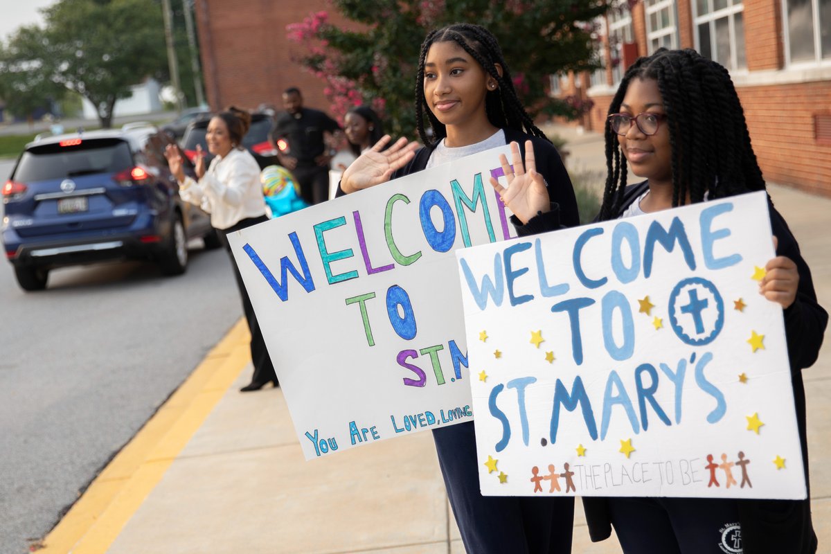 WashArchdiocese's tweet image. Yesterday, our @ADWCathSchools began welcoming students back for their #ADWFirstDay! Students at St. Mary&apos;s School in Landover Hills received a warm welcome before beginning their school year together in prayer. #ADWCommUNITY