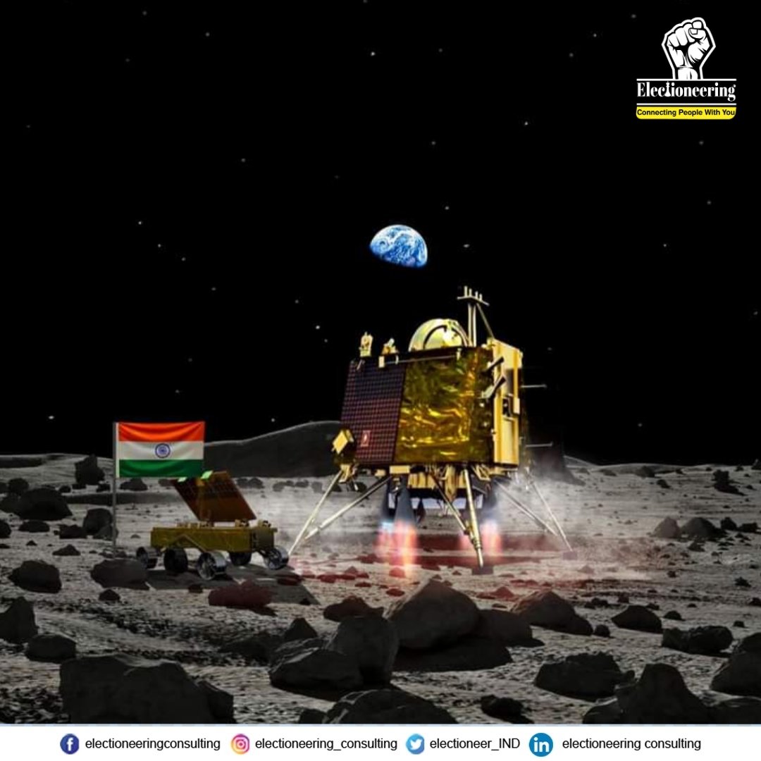electioneer_IND's tweet photo. A Historical &amp; Monumental moment as our #Chandrayaan3 landed successfully. 

We thank each &amp; everyone at @isro who made this epic possible.
#Chandrayaan3 #IndiaOnTheMoon #ProudMoment

Jai Hind 🙋‍♂️ https://t.co/AYPndNxeza