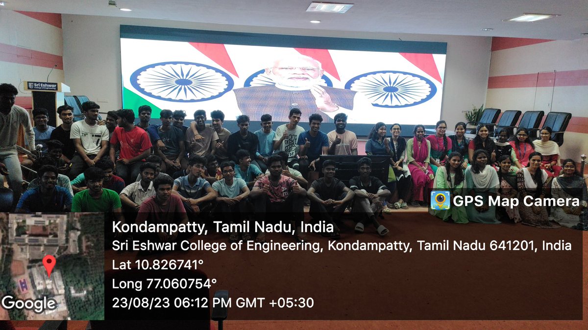 SagoGowtham's tweet photo. 🌕 Now India is on the Moon 🇮🇳
Exciting times at #Sri_Eshwar! 
Students gathered in the 2nd Floor Auditorium to witness a historic moment as #Chandrayaan3 landed on the lunar surface. The enthusiasm and curiosity of our future leaders were truly inspiring. @isro #ProudMoment https://t.co/zTndjp9wCt
