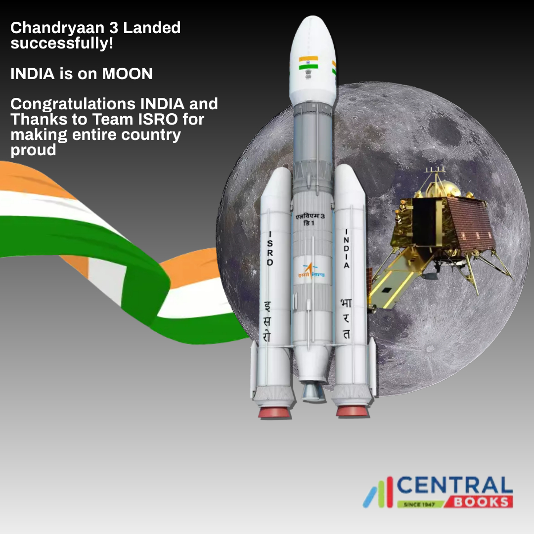 Centralbookss's tweet photo. INDIA is on MOON, Congratulations INDIA🇮🇳 #Chandryaan3 @isro https://t.co/b4Mo0KVzkD