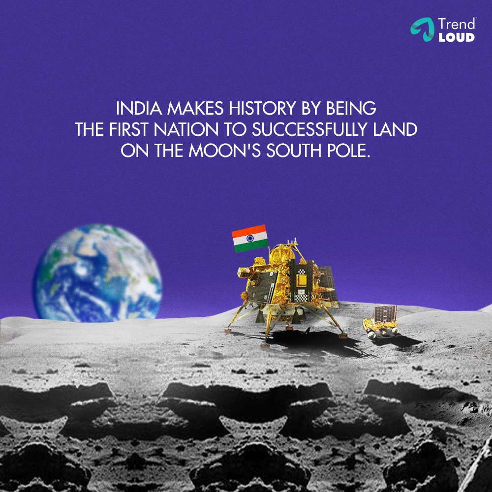 India Achieves Remarkable Milestone: First to Land on Moon's South Pole! 🌕🇮🇳 Chandrayaan 3 has successfully soft-landed on the moon! #Chandrayaan3 #Ch3 #IndiaOnTheMoon #India #southpole #Chandrayaan3Landing #proudindia #trendloud