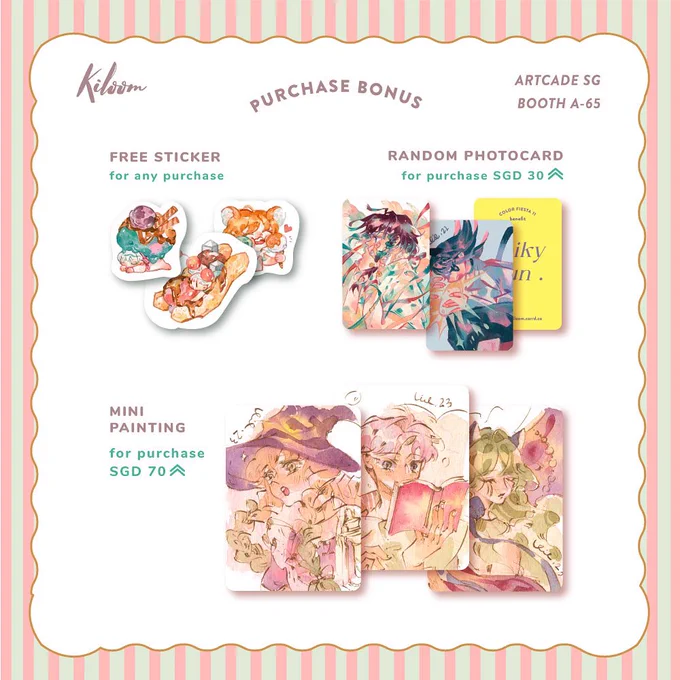ARTCADE PURCHASE BONUS revealed 🎊🎊🎉 Please refer to this photo to see which threshold you're at 🥰 See you at @artcadeSG this coming week!
