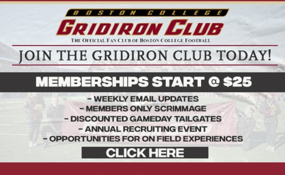 BC_GridironClub's tweet photo. How would you like to be part of the team? By joining the Boston College Gridiron Club you will be as close to the football program as any BC fan. Memberships start at $25. Go to https://t.co/YvGzw3tXHL to sign up. https://t.co/3AG5fNoVYf