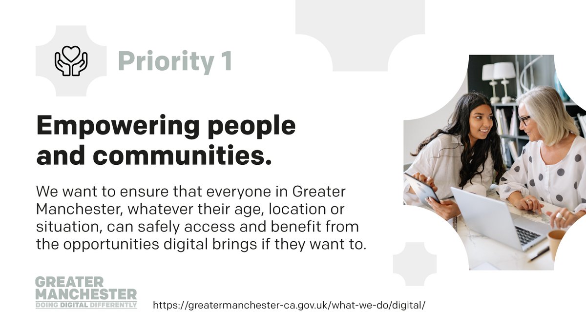 In Greater Manchester we prioritise empowering people and communities. We want to ensure that everyone can safely access and benefit from the opportunities that digital brings, if they want to. orlo.uk/zWJ8h #DoingDigitalDifferently #DigiKnow #DigitalStockport