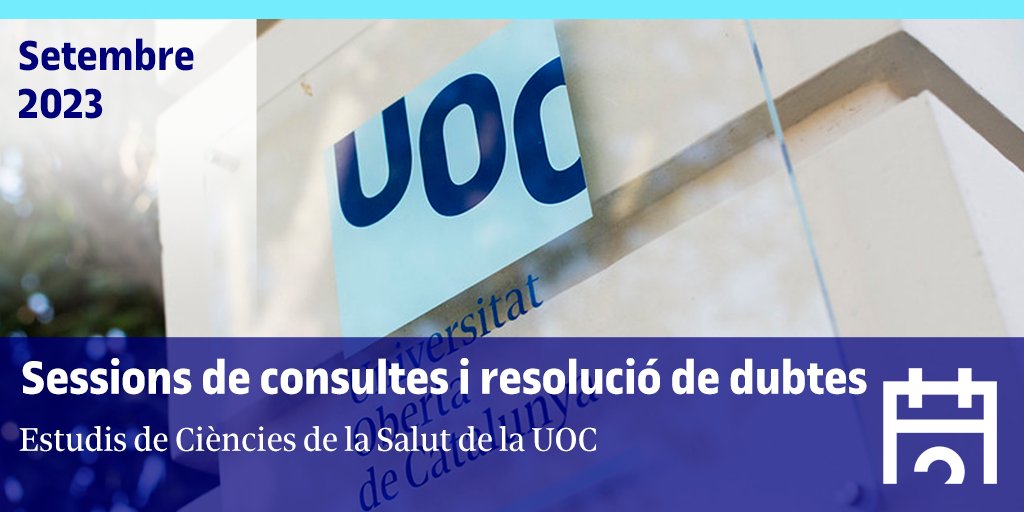 🎓 Vine a les sessions de consultes i resolució de dubtes de @UOCesalut! ✅ Descobriràs el pla d'estudis, la metodologia, l'equip docent i les sortides professionals dels programes. 🗓️ Del 7 al 28 de setembre 👉 Inscripció gratuïta: ow.ly/2bye50PhWAA