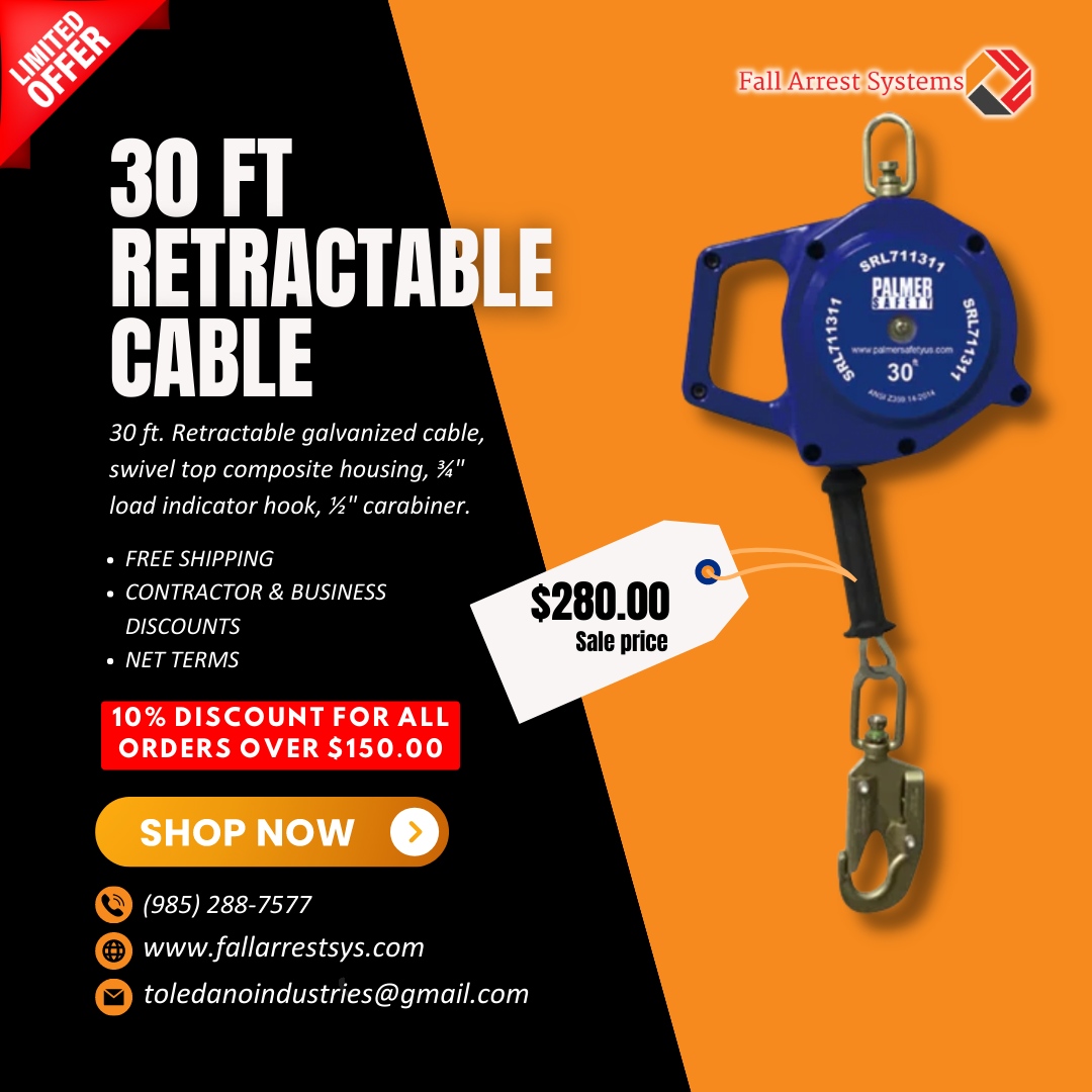 fallarrestsys's tweet image. 🌟 30 ft. Retractable Galvanized Cable - SALE $280.00! 🌟

Stay safe and mobile at heights with our top-quality retractable lifeline! 🛡️💪 Limited time offer. Order now! 📦

#RetractableCable #FallProtection #SafetySale