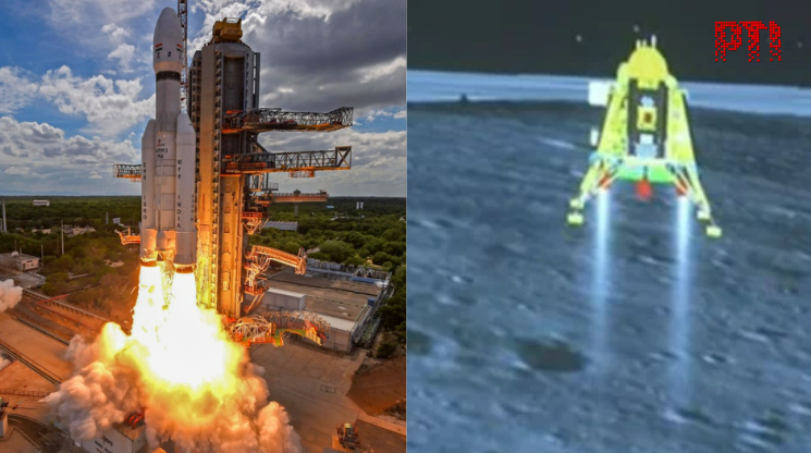 PTI_News's tweet photo. PHOTOS | Chandrayaan-3 Mission: 

Launched: July 14, 2023 (L)

Landed on Moon: August 23, 2023 (R)

#Chandrayaan3 #Chandrayaan3Landing #ISRO https://t.co/1jpKqmTJxa
