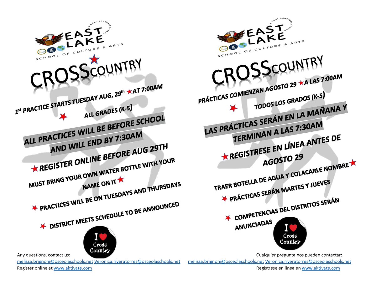 🏃‍♀️🏃🏽‍♂️All K-5 Eagles are invited to join our Cross Country team!
If you're planning to join, please join the Remind for Cross Country Communication by texting: @elesxc2023 to phone number 81010.
Register online at aktivate.com.