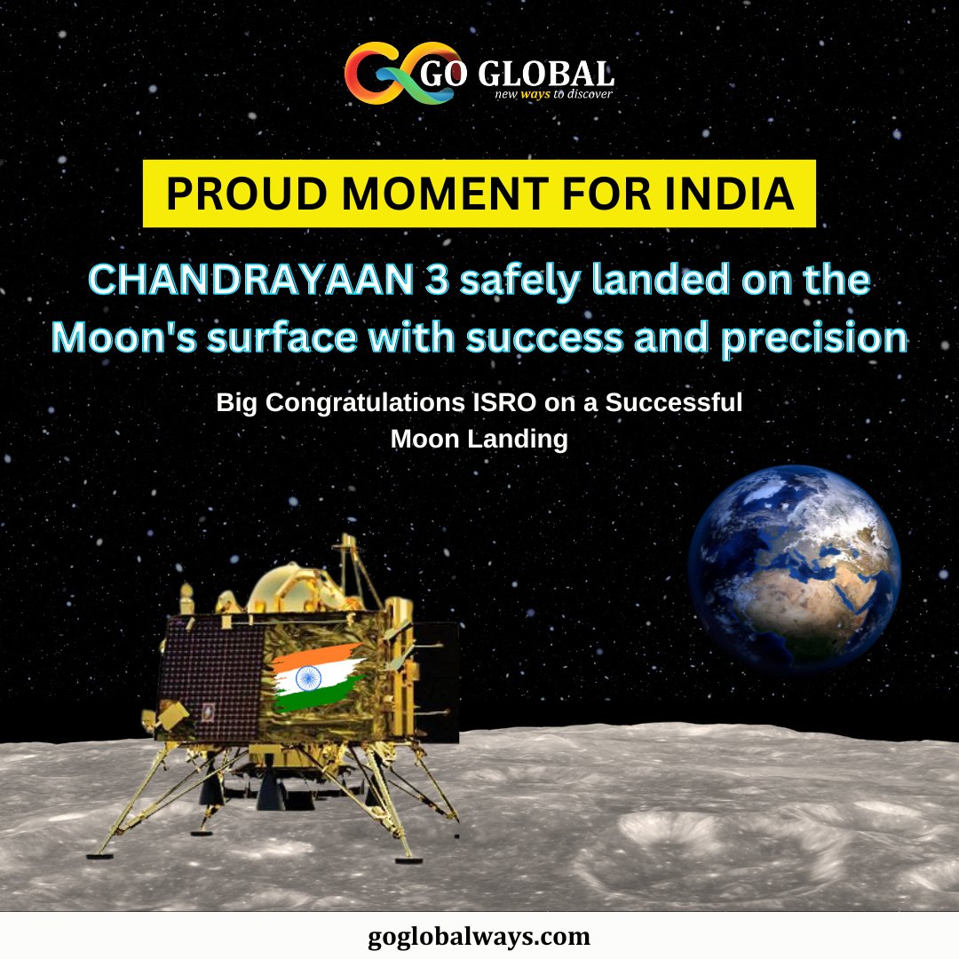 HISTORY created! 
CONGRATULATIONS India for successfully landing Chandrayaan 3
#Chandrayaan3  #ISRO #LunarDreams #India  #HistoryInTheMaking #GoGlobalWays #Codingforkids