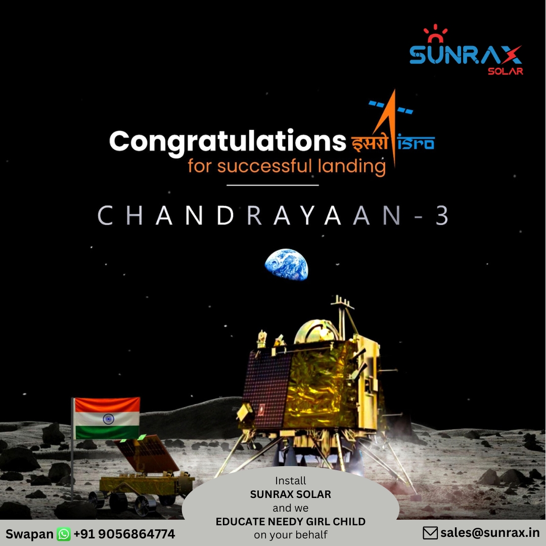 SunraxGroup's tweet photo. Another giant leap for humanity! Chandrayaan 3 has gracefully touched down on the lunar surface, marking a historic achievement in space exploration. A huge shoutout to #ISRO for their relentless dedication and brilliance that made this #chandrayaan3mission a reality. https://t.co/478Noqgd9w