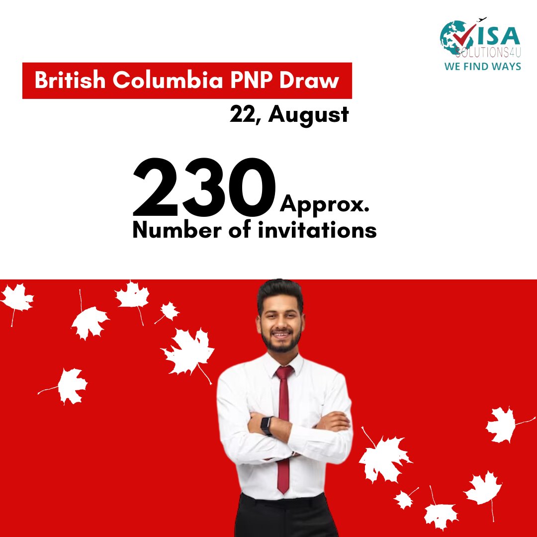 Latest British Columbia PNP Draws- 22 August 2023
Book your FREE COUNSELING SESSION
at +91-95512-51295 or 
#bcpnp #bcpnpdraw #britishcolumbiapnp #invites #provincialnomination #expressentrybc #pnp #pnptribe #canada #canadadraw #visasolutions4u