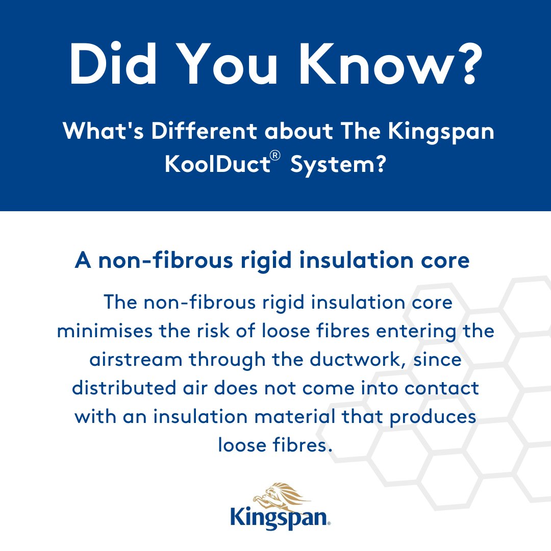 KingspanHVAC_UK's tweet image. The non-fibrous #Insulation core of #KoolDuct minimises the risk of loose fibres entering the airstream through the #Ductwork, since distributed air doesn't come into contact with an insulation material that produces loose fibres.

To find out more visit- bit.ly/3CtSCqj
