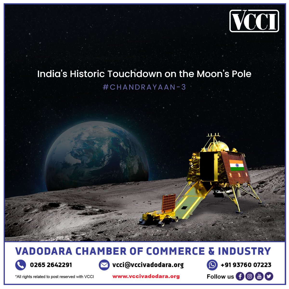 A moment of pride as Vikram touches the moon's pole, expanding India's cosmic footprint.   

#vcci #Chandrayaan3 #VikramLander #moon #ISRO #chandrayaan3 #chandrayaan3launch #vikramlander #missionmoon #LunarExploration #SpaceVoyage #isro #ExploringOuterSpace #ISROAchievements