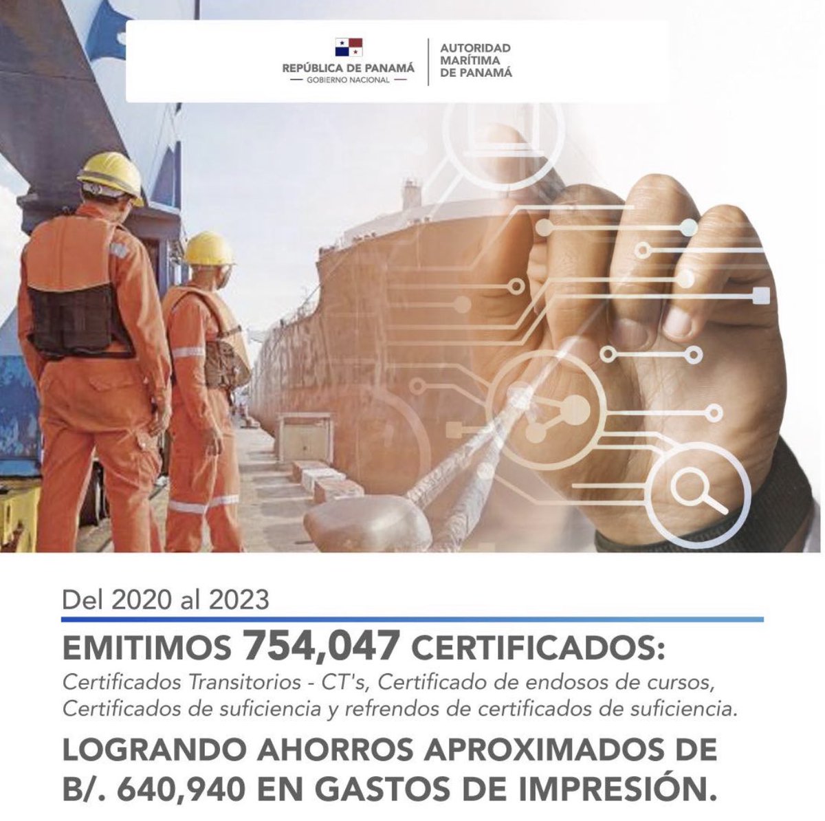 Avanzamos hacia la modernización, innovación y digitalización al emitir certificados y documentación de la Gente de Mar en formato electrónico. 
#Panamá 🇵🇦  <a href="/AMP_Panama/">Autoridad Marítima de Panamá</a>