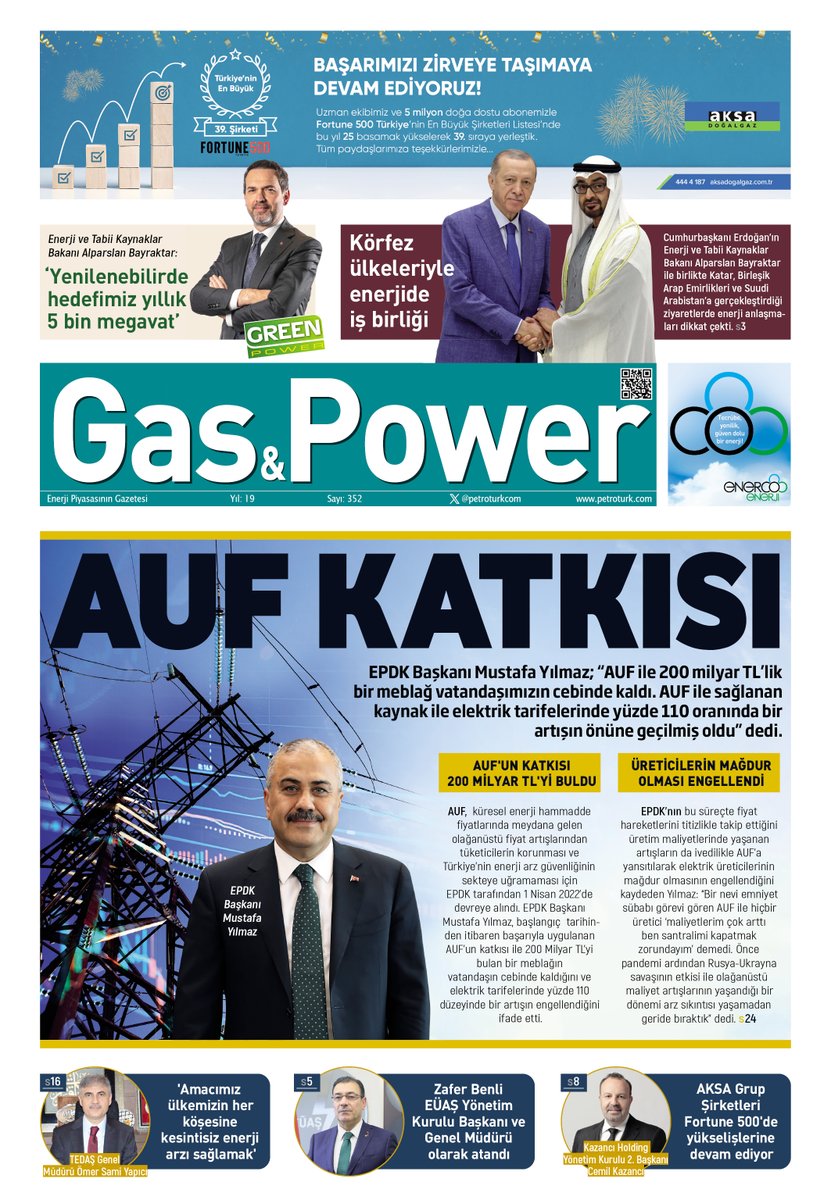ersnglc's tweet photo. 📌AUF KATKISI
EPDK Başkanı Yılmaz; “AUF'tan sağlanan kaynak ile elektrik tarifelerinde yüzde 110 oranında bir artışın önünü geçilmiş oldu.” 

📌Zafer Benli EÜAŞ Yönetim Kurulu Başkanı ve Genel Müdürü olarak atandı 

Gas&amp;Power 3⃣5⃣2⃣  
#enerji #energy https://t.co/0TXrXZa5cH