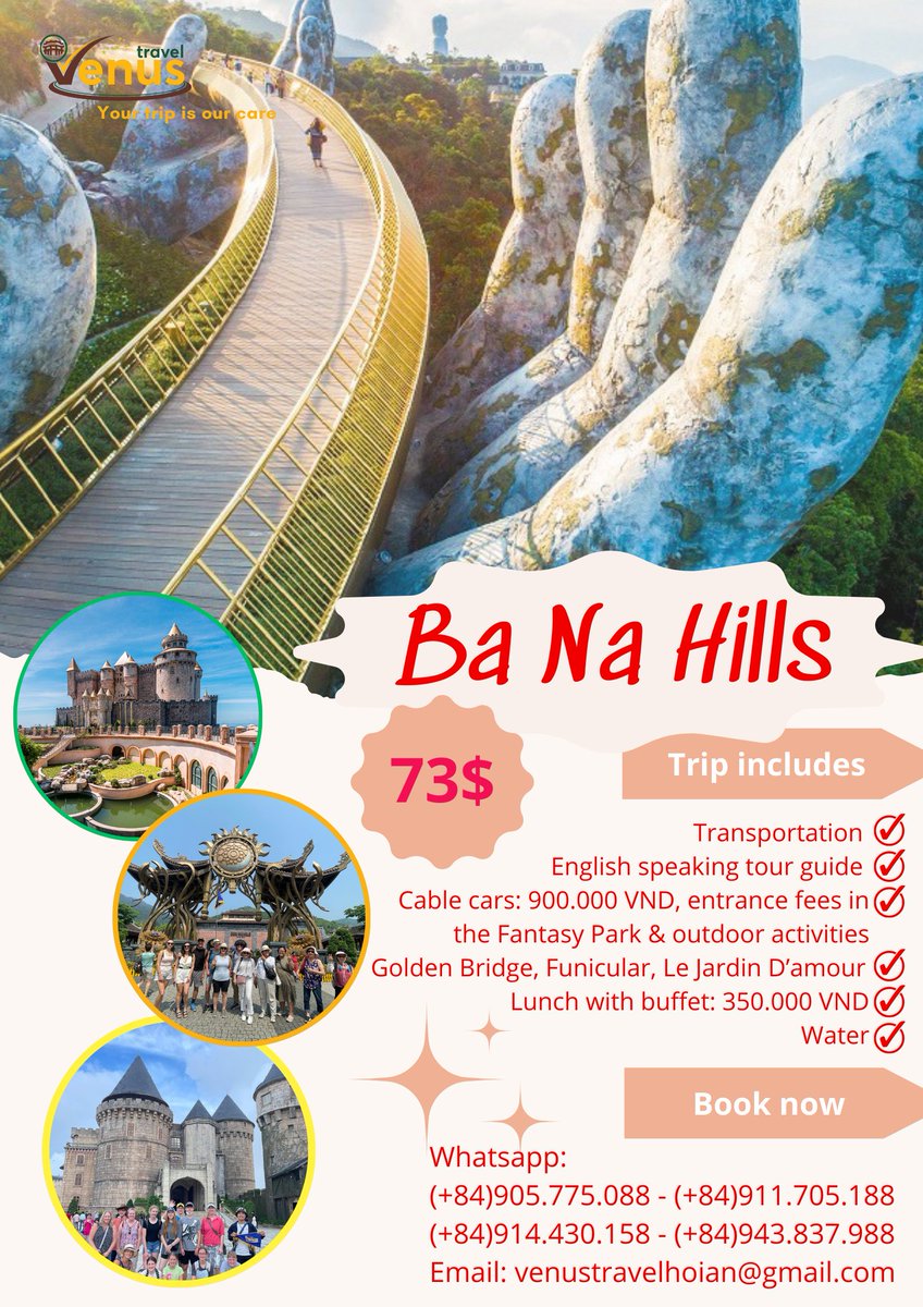 venustravel9537's tweet photo. Coming to #BaNaHills, you can not only admire the unique beauty of the #golden_bridge, but also experience the #cable_car ride and participate in many interesting games here. 😍😍😍
#Banahills - A MUST CHECK IN ATTRACTION IN THE AREA”. 🩷🩷🩷
@venustravel9537 https://t.co/UwQNKLzxbG