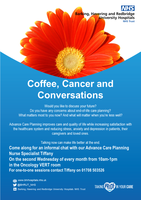 BrammTiffany's tweet photo. Our next Advance Care Planning drop in session is on Wednesday 20th September. Come along, have a coffee  and a chat https://t.co/zUWnPaqwnE