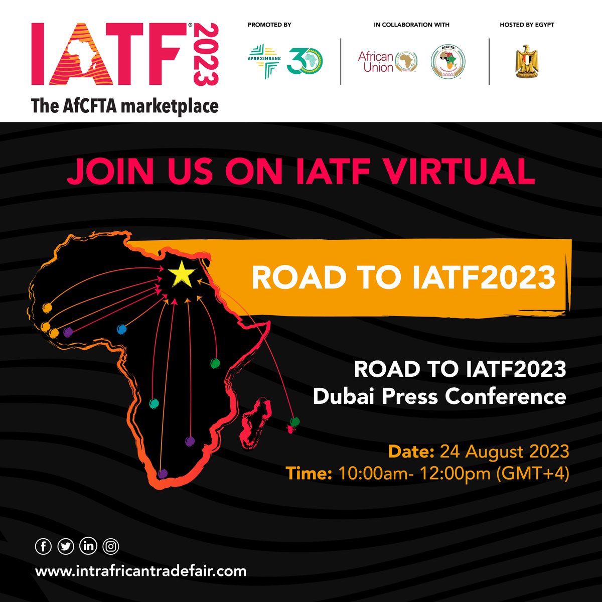 🚀 Exciting News!

Join us for the IATF2023 press launch in Dubai on August  24th.🌍

Don't miss out on the impactful press conference at the prestigious Dubai Press Club.

Follow us for more updates! intrafricantradefair.com/en/user/regist…
#IATF2023 #Dubai