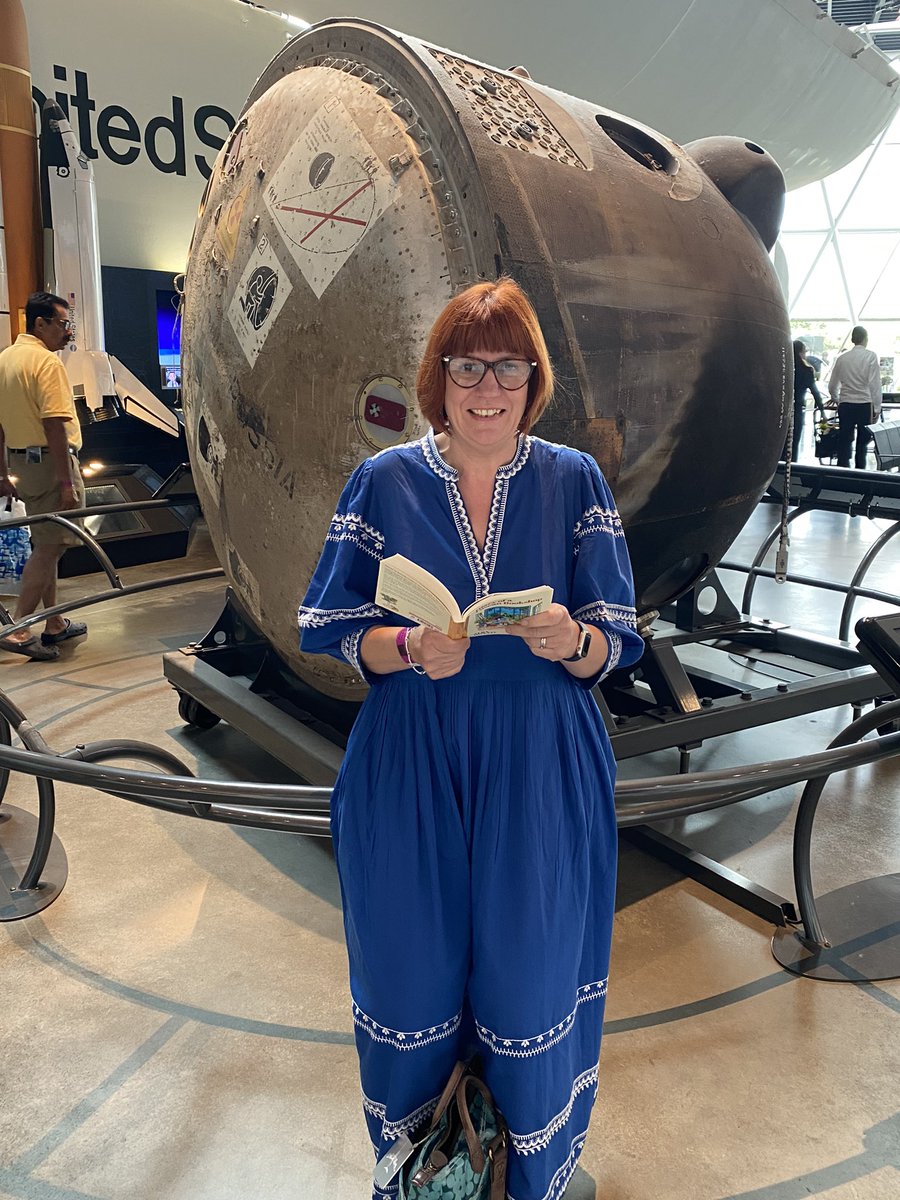 MamaPanya's tweet photo. @SandwichJunior Mrs Clark reading somewhere Science based - a museum of flight in front of a Russian space landing capsule and in front of a 747 airplane  engine. Always amazed at the science needed for flight! https://t.co/inWeu2GHkM
