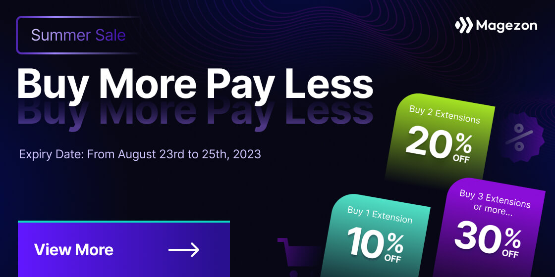 magezonvn's tweet image. 🔥[Hot] Combo Sales: Up to 30% Off

👉 10% off 1 paid extension, 20% off 2 paid extensions, 30% off 3 paid extensions
👉 Time: Aug 23 - 25, 2023 (GMT+7) 
👉 Explore all extensions: bit.ly/3ssPJ6d

#magezon #Magento2Extension #Summersale2023 #ComboSale