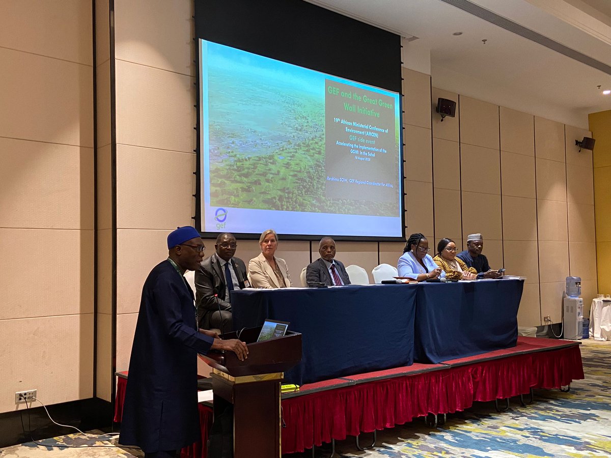 The #GreatGreenWall side event at #AMCEN2023 featured great Interventions from @theGEF's @_Ibrahimsow @UNEP's @SCMGardner and Adamou Bouhari, Iniobong Abiola of @FMEnvng, @SADC_News's @Gessa2015 and @auggwi's Ambassador @TabiJoda1 Making the #GreatGreenWall work for planet 🌍
