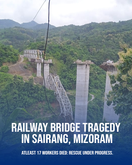 My heart aches hearing about the tragedy at the under-construction railway over bridge in Sairang, near Aizawl. Devastated by the loss of 17 workers in the collapse. Sending my deepest condolences to the grieving families and wishing a speedy recovery to those injured.