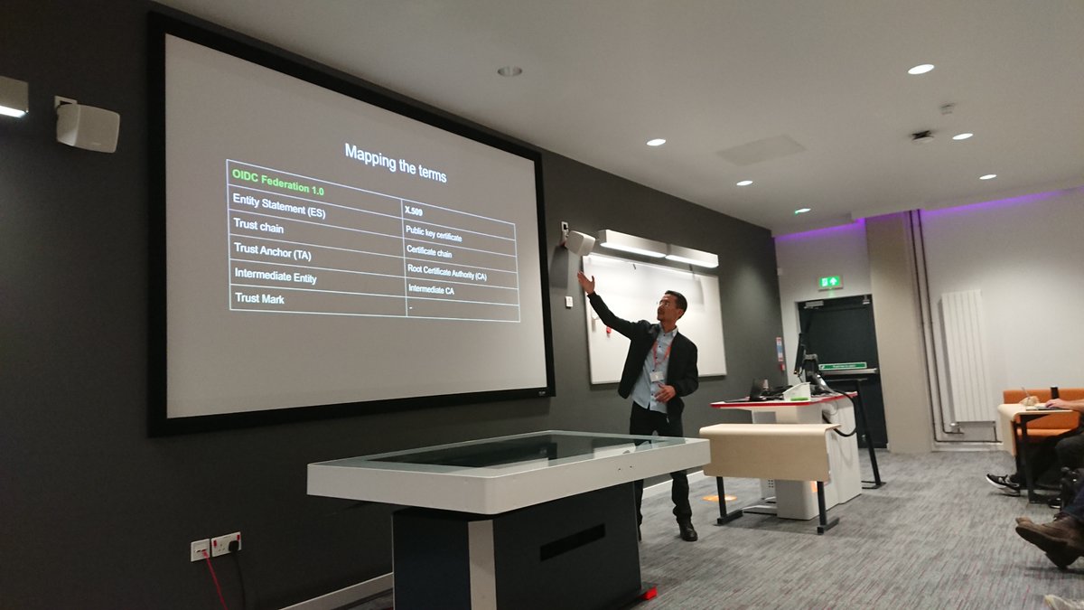 Taka@Authlete, BaaS for OAuth 2.0 & OpenID Connect (@darutk) on Twitter photo Vladimir Dzhuvinov (<a href="/dzhuvi/">Vladimir Dzhuvinov 🇪🇺 🇧🇬</a>) is giving a presentation about OpenID Connect Federation 1.0 on the second day of OAuth Security Workshop 2023. The specification is one of the most complex ones in the OAuth/OIDC area. #osw8 Vladimir Dzhuvinov (<a href="/dzhuvi/">Vladimir Dzhuvinov 🇪🇺 🇧🇬</a>) is giving a presentation about OpenID Connect Federation 1.0 on the second day of OAuth Security Workshop 2023. The specification is one of the most complex ones in the OAuth/OIDC area. #osw8
