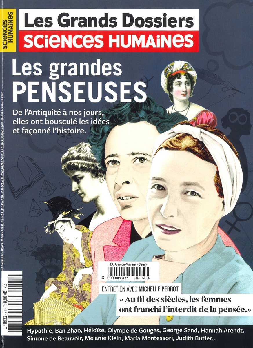 #Revue
N°71 - Les grandes penseuses : de l'Antiquité à nos jours, elles ont bousculé les idées et façonné l'histoire
par <a href="/MaudNavarre/">Maud Navarre</a>
Un dossier <a href="/SH_mag/">Sciences Humaines</a> qui rassemble 87 portraits de #femmes qui ont marquées l'#histoire
👉Disponible dans les <a href="/BibUnicaen/">BU de Caen Normandie</a> &gt; cutt.ly/xwhMO9ri