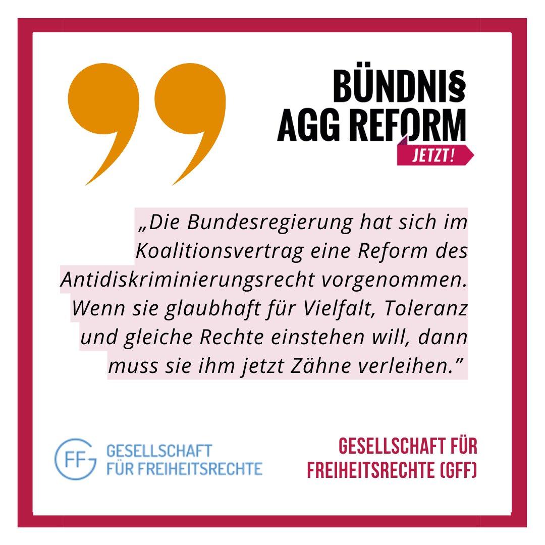 Heute erklären uns Prof. Dr. Heide Pfarr von @juristinnenbund, die Fachstelle für Arbeitsmarkt und Antidiskriminierung des @tbb_berlin sowie die <a href="/freiheitsrechte/">Freiheitsrechte.org - GFF</a>, warum es dringend eine umfassende #AGGReform braucht.
#AGGMitBiss
