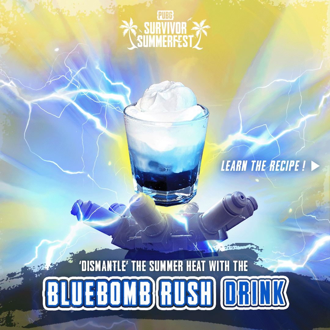 PUBG_EU's tweet photo. Introducing the Bluebomb Rush drink! 💥🔵
Discover the recipe, mix up your own #BluebombRush Drink, and share a screenshot with us 🥤
Immerse yourself in the flavor, then jump right into the game action! https://t.co/E4nCt8KnLR