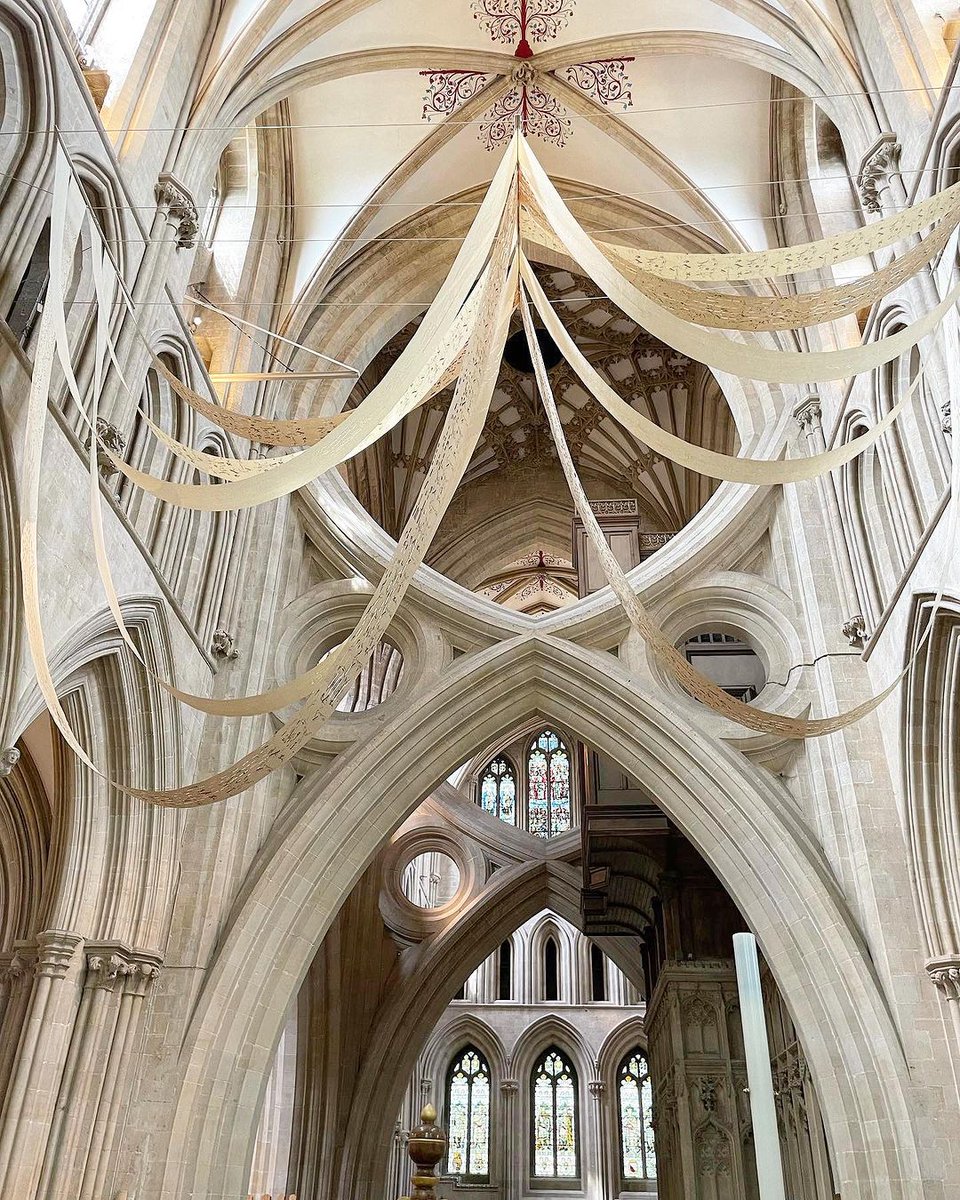 Thank you @engcathedrals for featuring WAC 2023 in your news ➡️ ow.ly/CqOC50PAsqf Here's Clare Phelan’s work entitled ‘Confetti’ 🎊 Sited in the South Transept of @WellsCathedral1, this print installation reflects on the importance music plays within the cathedral.