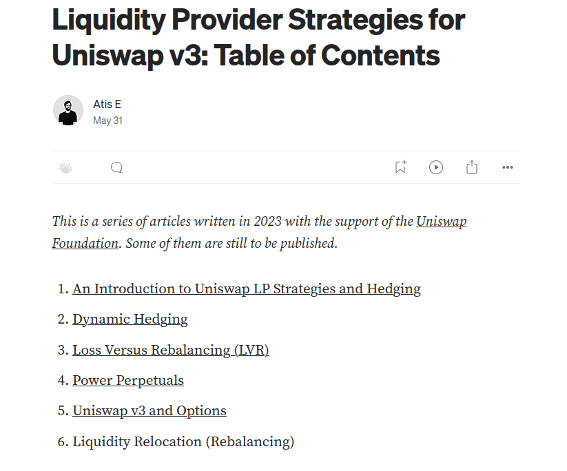 1/12 I learned a lot writing the Unıswap LP strategies articles!
atise.medium.com/liquidity-prov…

Thanks to <a href="/UniswapFND/">Uniswap Foundation</a> for supporting me to work on something I wanted to work on anyway! Summary🧵on the main lessons.