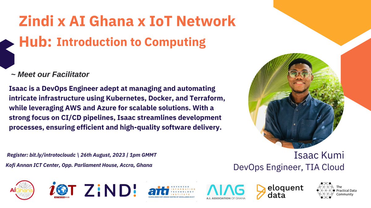 AIGhana1's tweet image. Isaac Kumi is joining the train of &quot;The Road to Indaba&quot; as a Facilitator 🥳🚀 ✈️🚗

The road to Indaba awaits—are you ready to embark? 🌟🛤️

REGISTER HERE👉🏻: bit.ly/introtocloudc

#AIGhana
#IoTnetworkHub
#ZindiAfrica
#DeepLearningIndaba
#CloudComputing
#eloquentdata 
#AIAG