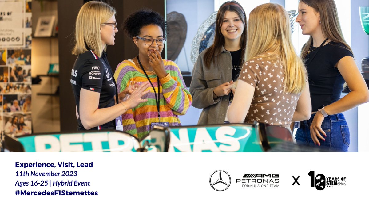 Ready for a unique opportunity? 🚀 Unlock your leadership potential with @Stemettes at @MercedesAMGF1 headquarters 🏎️. Hear from inspiring women in STEM & gain valuable skills. 📆 11th Nov 📍Hybrid 💡 Ages 16-25 yrs Sign up: stemettes.org/events/experie… #MercedesF1Stemettes