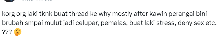 ibjela's tweet photo. Kenapa ah? Kenapa jarang benor nampak lelaki merentan kat socmed memburuk2-kan isteri, cerita aib isteri? Kenapa? https://t.co/xd6Tdm5w1Z