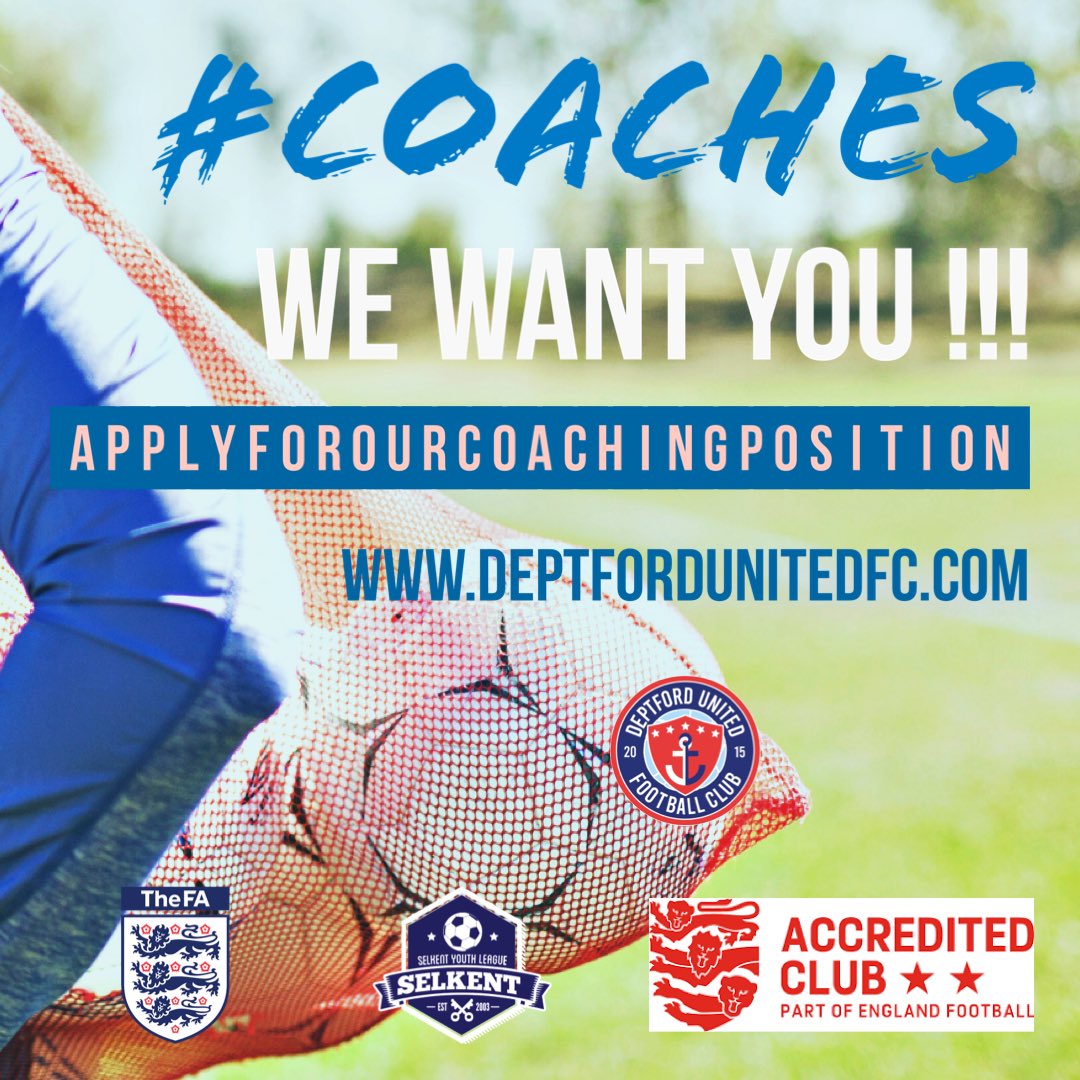 #coaches #footballcoaches #soccercoaches We want you!!! Apply for our #footballcoaching positions deptfordunitedfc.com #deptfordunitedfc #grassrootsfootball #acredditedclub #partofenglandfootball #londonfa