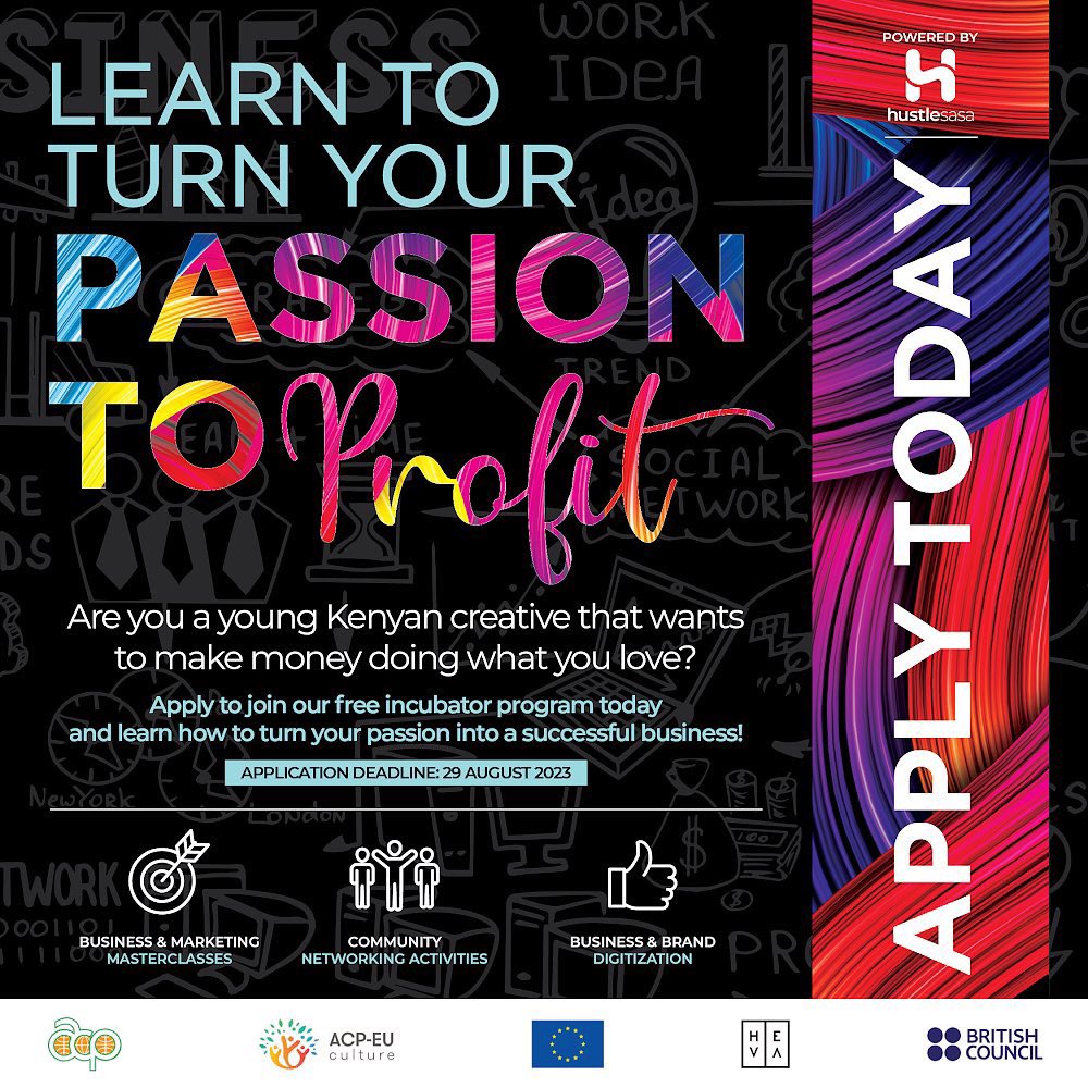ignite_ea's tweet photo. News just in! @Hustle_Sasa is back with their Passion to Profit program! This incubator program is designed for young creatives who are eager to turn their ideas into a business and elevate said businesses! 

#IgniteCultureProjects💥 https://t.co/ZOmXSQhknU