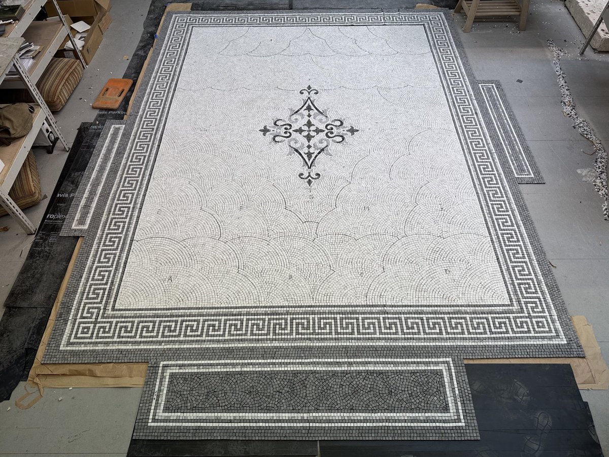 New bespoke marble mosaic completed in the workshop (shown in reverse with) totalling 18m2 due to be installed soon #mosaic #mosaicrestore