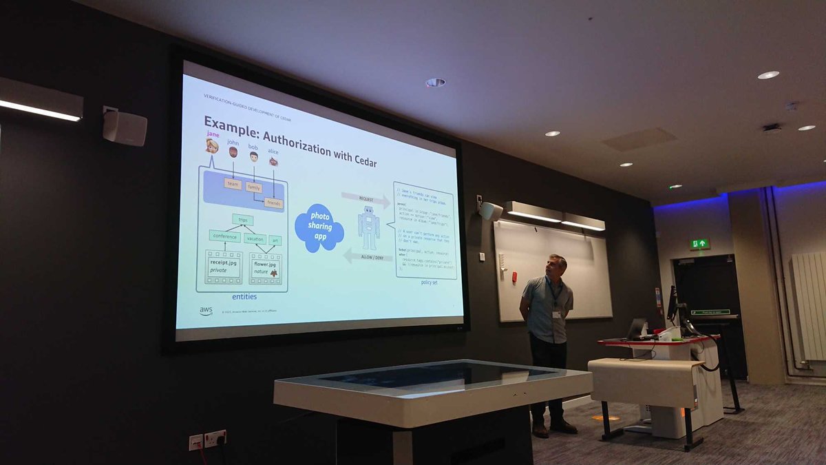 "Formal Verification of the Cedar Policy Language" by Darin McAdams, on the second day of OAuth Security Workshop 2023. #osw8