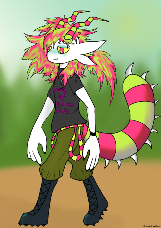 LadyZirochka's tweet photo. The soul asks for acid colors. I love them so much and it's so rare to have the opportunity to draw something like that. The author of the character asked me to make him some kind of funny t-shirt, so the t-shirt says "sorry girl i only date models". https://t.co/IfukmaRcbY