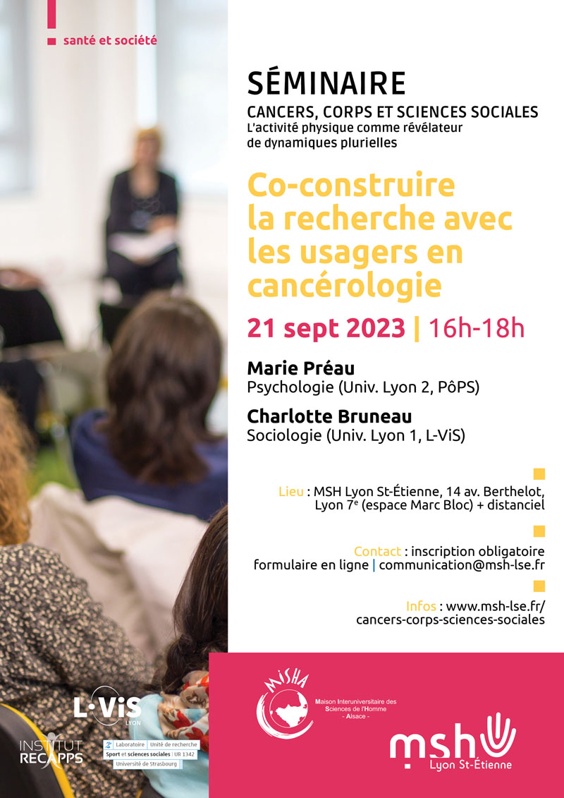 mshlyon's tweet photo. Co-construire la #recherche avec les usagers en #cancérologie : cancers, corps et sciences sociales. Conférence @mshlyon et @MISHAlsace le 21 sept 2023 à #Lyon + distanciel. Avec @MariePreau @PoPS_U1296 et C. Bruneau @LaboLVIS #psychologie #sociologie >> https://t.co/FqUDsjvlcB https://t.co/q2RMnc8D6L