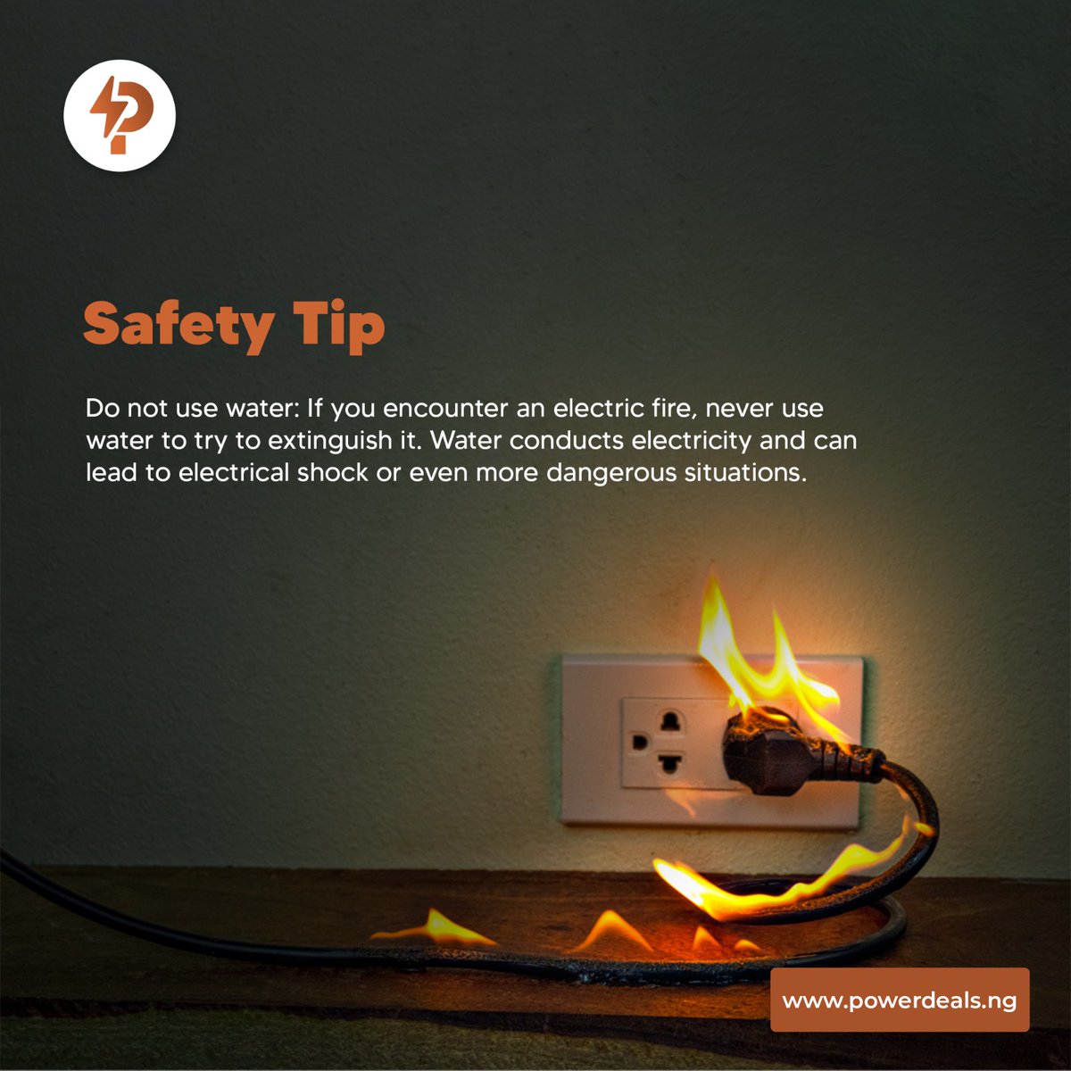 Adhering to proper electrical security measures contributes to fire safety.

Ensure to spare life and property by tagging a friend to see this today!

#safetyfirst
#firesafety 
#electricsafety 
#powerdeals 
#electricity 
#power 
#energy