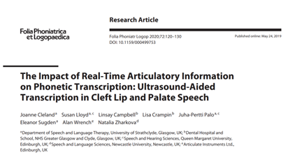DrJoanneCleland's tweet photo. Thank you! The award is for this paper: The Impact of Real-Time Articulatory Information on Phonetic Transcription: Ultrasound-Aided Transcription in Cleft Lip and Palate Speech https://t.co/D5HB7kQl33 https://t.co/QWysr5HqkG