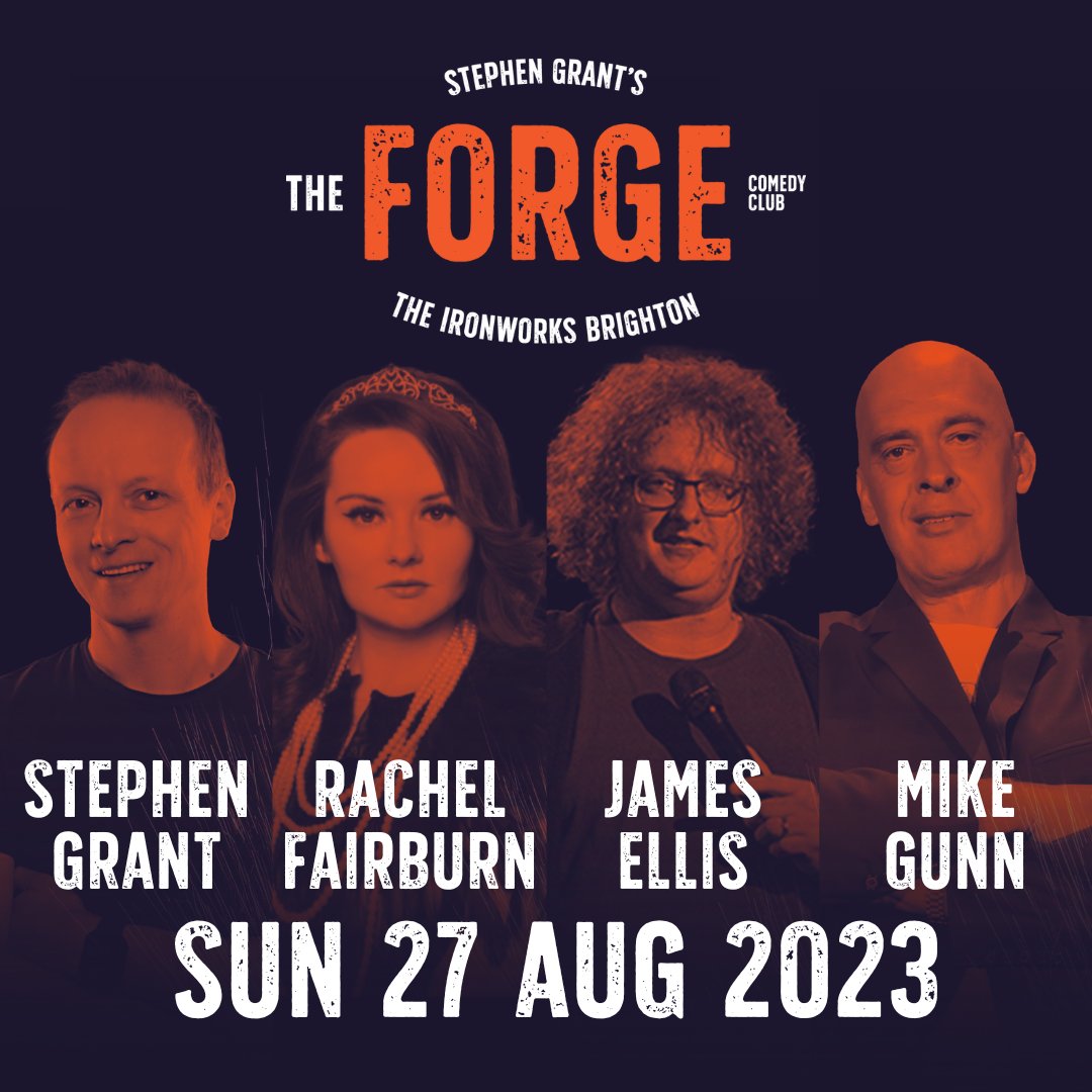 #SundayFunday for #bankholidayweekend AND we are the ONLY comedy in Brighton as the mods take over town!

<a href="/stephencgrant/">Stephen Grant</a> multi award winning MC
<a href="/RachelFairburn/">Rachel Fairburn</a> all killa no filla lass
<a href="/IAmJamesEllis/">James Ellis</a> comedy craftsman
<a href="/MikeGunn1/">Mike Gunn.</a> fiendishly funny

Use Code: FORGEFIVER for £5 off!